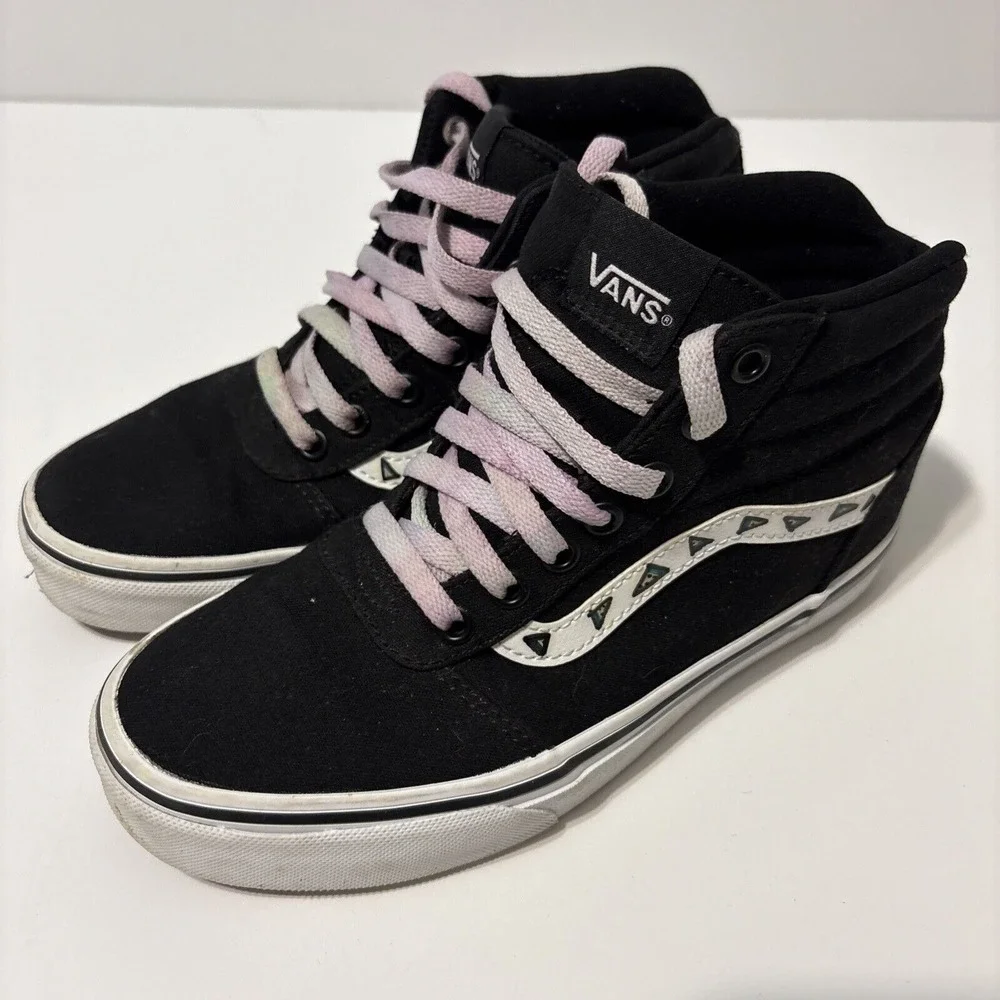 EUC Vans Shoes Womens‎ 6 Old Skool High Top Skate Sneaker Black Canvas Lace Up